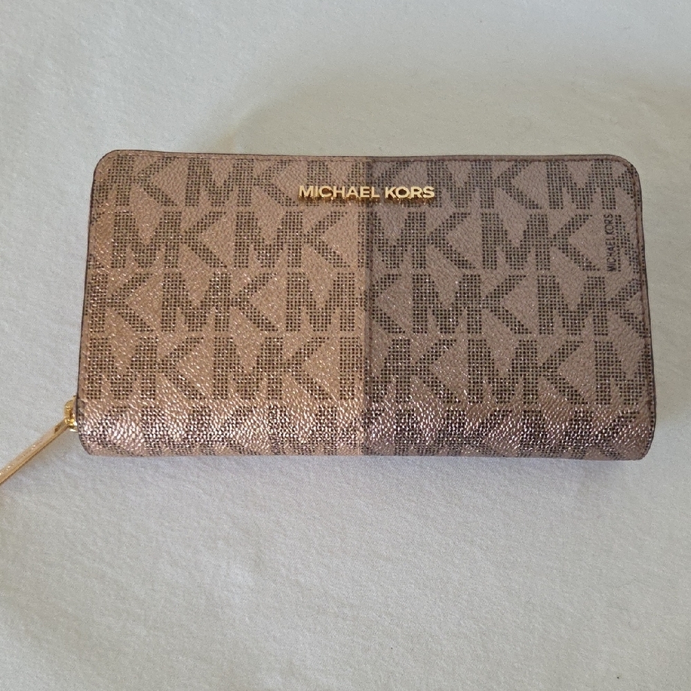 Michael Kors Metallic Med Wristlet Wallet Rose Gold Multi